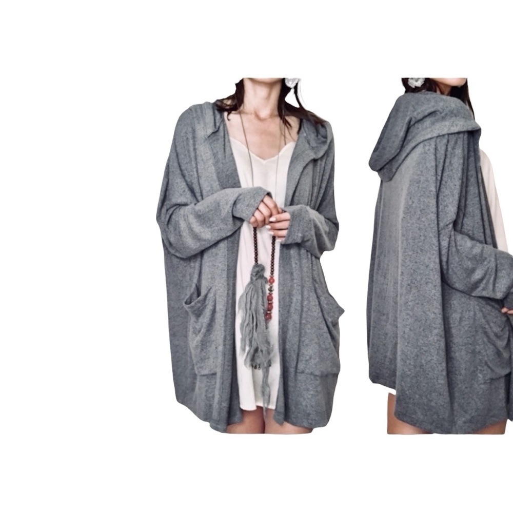 Young Fabulous and Broke Ottawa Oversized  Women's Gray Hooded‎ Sweater cardigan